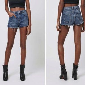 TOPSHOP Petite Moto Denim Mom Shorts Raw Hem